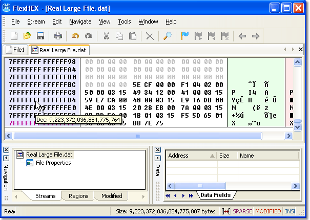 No matter how large your file is, Flex Hex editor handles it Flex Hex editor handles really huge files