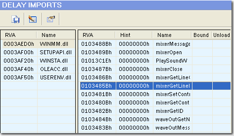 List of delay load imported functions