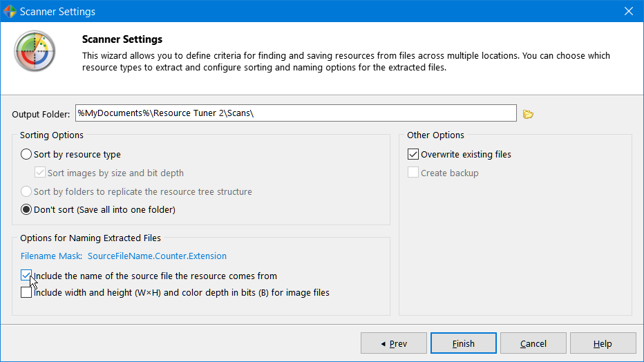 Sorting and naming options for saved resources