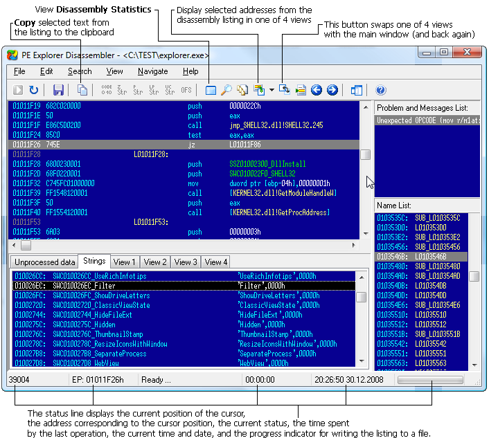 The main Disassembler window The main Disassembler window